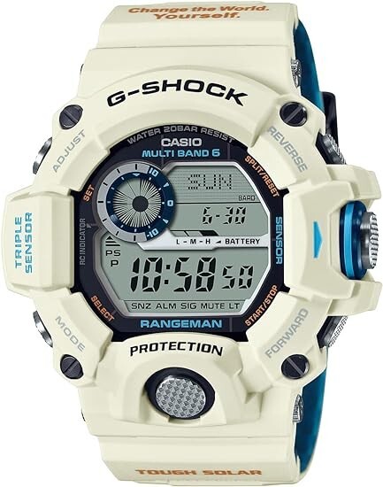 Pre-owned Casio G-shock Gw-9408kj-7jr Rangeman 55 Mm White Resin Case, White/blue