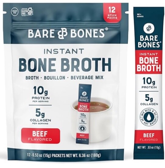 Bare Bones Instant Bone Broth Sticks Beef 12 Sticks15g Protein