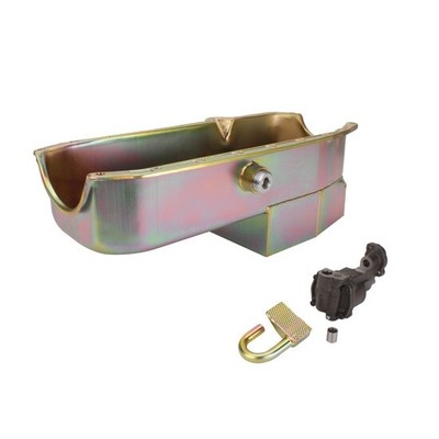 Claimer Oil Pan w/ Plug Combo, Hi-Vol. Pump, RH Dipstick, fits Small Block Chevy