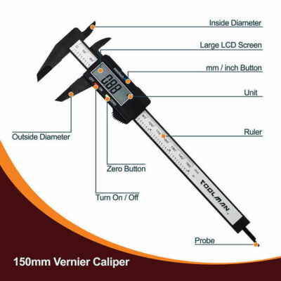 TOOLMAN USA Extra Large LCD Screen 6'' 150mm Electronic Digital Vernier Caliper 