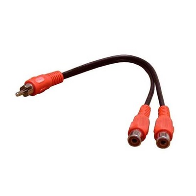 Eagle 6 Inch RCA Male to 2 Dual RCA Female Cable Y Splitter with Red Ends A/V