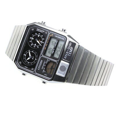 Pre-owned Citizen Ana-digi Temp Jg2101-78e Black Silver Quartz Men Watch In Box F/ship