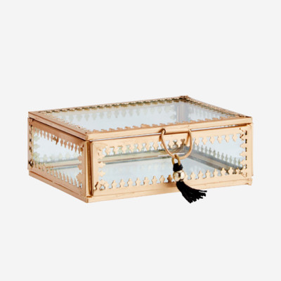 Glass Storage Box Medium Rectangular Gold With Tassel by Madam Stoltz