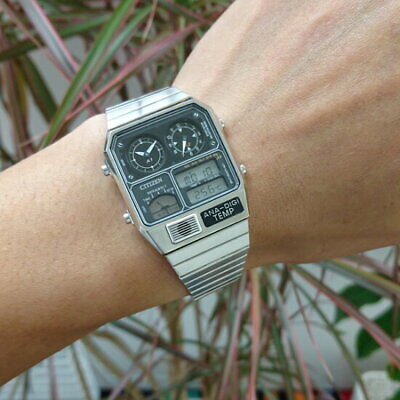 Pre-owned Citizen Ana-digi Temp Jg2101-78e Black Silver Quartz Men Watch In Box F/ship