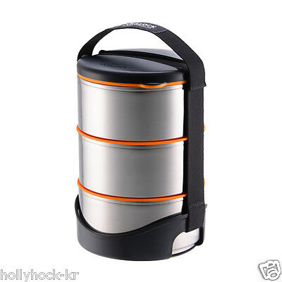 Lock & Lock Stainless Portable Clean 3 Tier Food Storage & Lunch Box 2.8L/ 1.7L