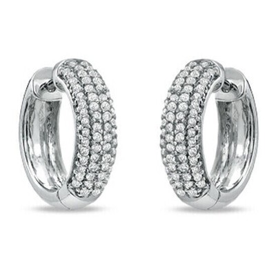 3/4 ct Natural Diamond Multi-Row Huggie Earrings 10K White Gold