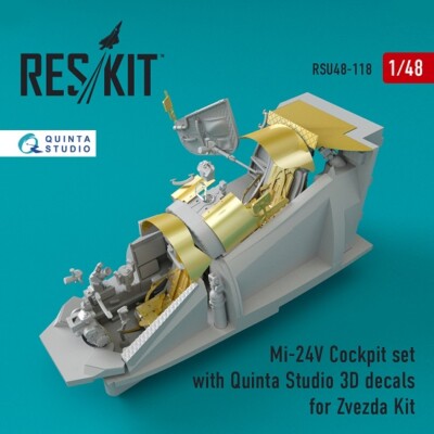 Reskit RSU48-0118 Mi-24 (V) Cockpit set with Quinta Studio 3D scale decal 1/48