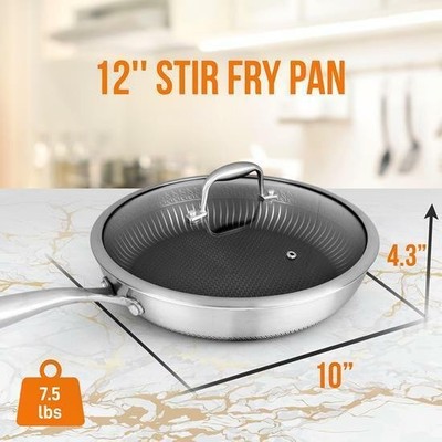 NutriChef Stir Fry Pan Non Stick Coating Specialty Tool Large Stainless Steel