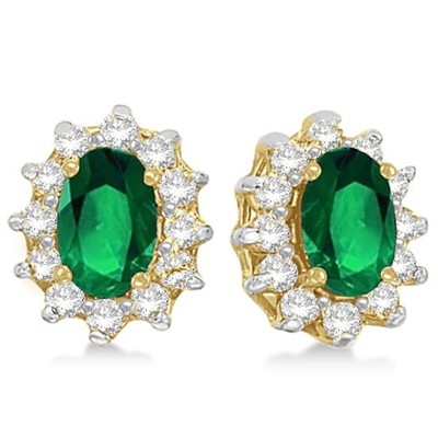 Pre-owned Emerald 2.05tcw Natural Oval Green  & Diamond Accented Earrings 14k Yellow Gold
