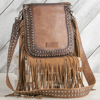 Wrangler Coffee Studded Fringe Shoulder Bag