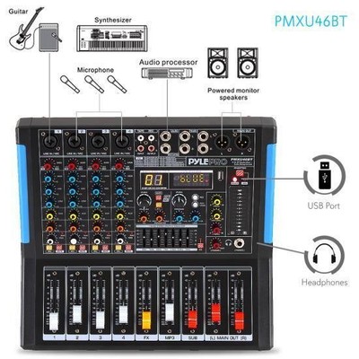 Pyle PMXU46BT Bluetooth 4 Ch. Studio DJ Controller Audio Mixer Console System
