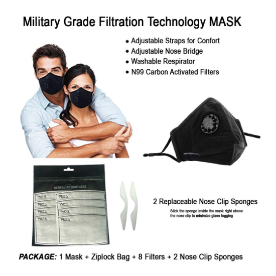 Anti Pollution Mask with Exhaust Valve and 8 Filters N95 N99 Carbon Activated