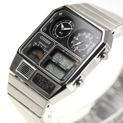 Pre-owned Citizen Ana-digi Temp Jg2101-78e Black Silver Quartz Men Watch In Box F/ship