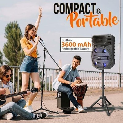 Pyle PPHP1243B 12'' Portable Bluetooth PA Speaker System with Latest DJ LED Ligh