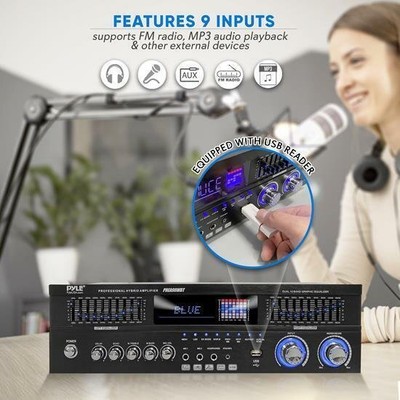 PYLE Stereo Bluetooth Theater Amplifier - Built-in Cooling Fan with & Radio Ante