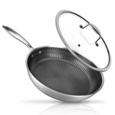 NutriChef Stir Fry Pan Non Stick Coating Specialty Tool Large Stainless Steel