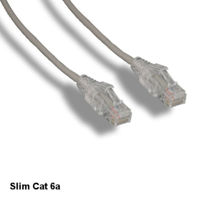 Kentek Gray 15' Slim Mini Cat 6a Patch Cable 28 AWG UTP Twisted Pair Bare Copper
