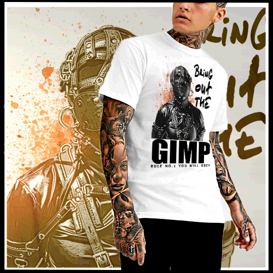 BDSM T-Shirt Gimp in Bondage chains dominatrix femdom gag