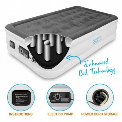 SereneLife SLABTW53 Upgraded 18’’ Twin Premium Raised Airbed  Built-in Pump,