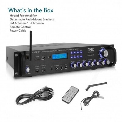 Pyle Bluetooth 3000W 2-Ch Hybrid Pre-Amplifier w/ USB/SD/AUX/AM/FM Radio P3001BT