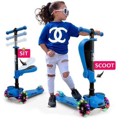 Hurtle HURFS56 3 Wheeled Scooter for Kids - 2-in-1 Sit/Stand, Adjustable Height
