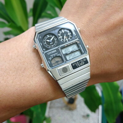 Pre-owned Citizen Ana-digi Temp Jg2101-78e Black Silver Quartz Men Watch In Box F/ship