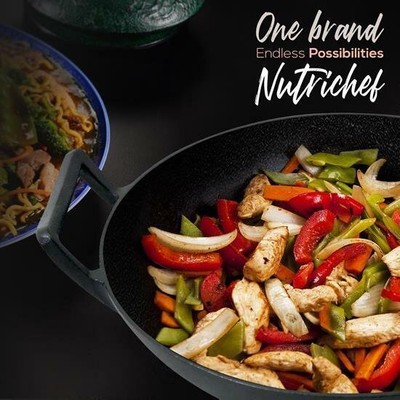 NutriChef Pre-Seasoned Cast Iron Wok w/ Wooden Lid – Non-Stick NCCIWOK60