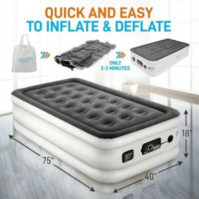 SereneLife SLABTW53 Upgraded 18’’ Twin Premium Raised Airbed  Built-in Pump,