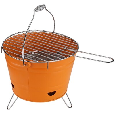 Grill-Eimer Grilleimer aus Carbon-Stahl mit klappbaren Füßen & Tragegriff orange