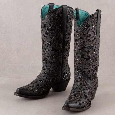 Pre-owned Corral Boots Corral Black Inlay With Embriodery And Studs Boots In 1