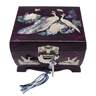 Mother of Pearl Peacock Music Jewelry Box Trinket Chest Necklace Case Holder