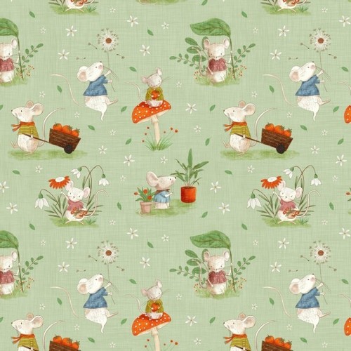 Patchwork Sewing Quilting Fabric Whimsical Field Mice 50x55cm FQ
