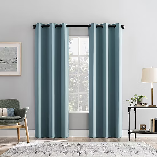 Sun Zero Percy Solid Grommet Top Energy Saving 100% Blackout Single Curtain Pane