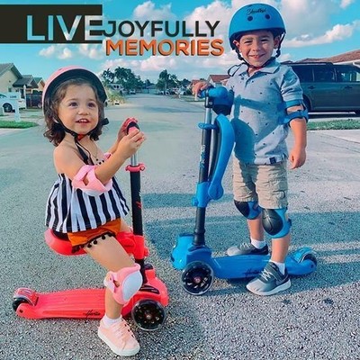 Hurtle HURFS56 3 Wheeled Scooter for Kids - 2-in-1 Sit/Stand, Adjustable Height