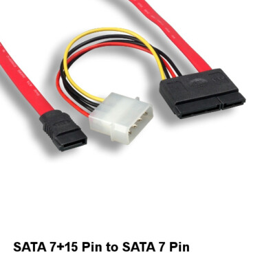 KNTK 18'' SATA Cable 26AWG 7+15Pin to 7Pin+Molex Power for PC External Hard Drive