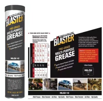 Blaster Multi-Purpose Grease Cartridge Pro-Grade 14 Oz. Lubricant Axle and Auto