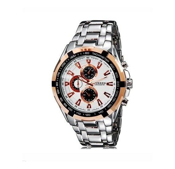 Orologio Polso Curren 8023 Uomo Analogico Quarzo Moderno Silver Bianc Dorato lac