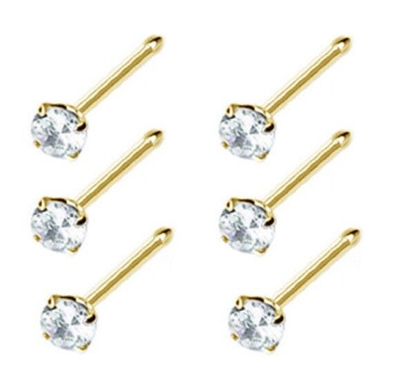 6 pcs 14k Gold Plated Prong Nose Stud Cubic-Zirconia 1.5mm 6 pcs 14k Gold Plated Prong Nose Stud Cubic-Zirconia 1.5mm