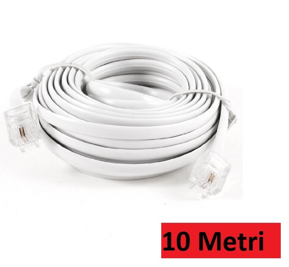 Prolunga Cavo Telefonico Telephone Cable 10 Metri RJ11 Connettore Plug Modem hsb