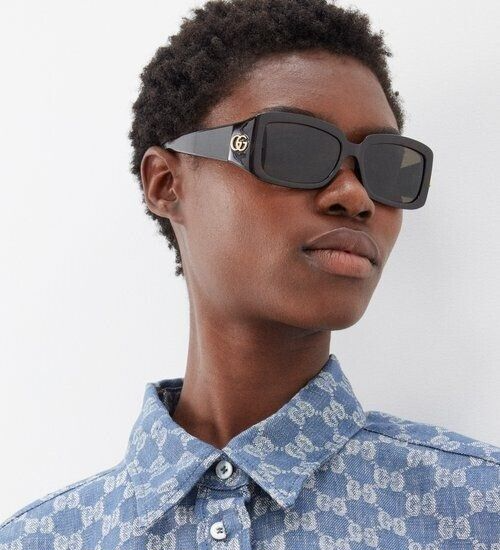 Pre-owned Gucci Gg1403s 001 Black Grey Unisex Rectangle Sunglasses Gg 1403s In Gray