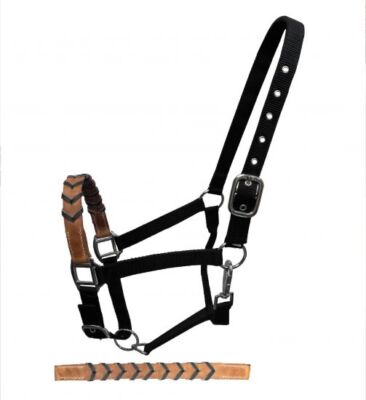 Leather BRAIDED Nose Horse HALTER Showman Nylon