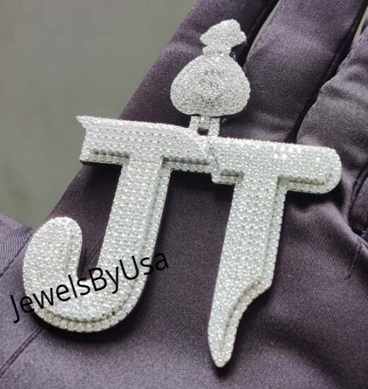 Pre-owned Nsg Men's 3.22ct Vvs Moissanite Custom Jt Initial Alphabet Letter Pendant 925 Silver In White