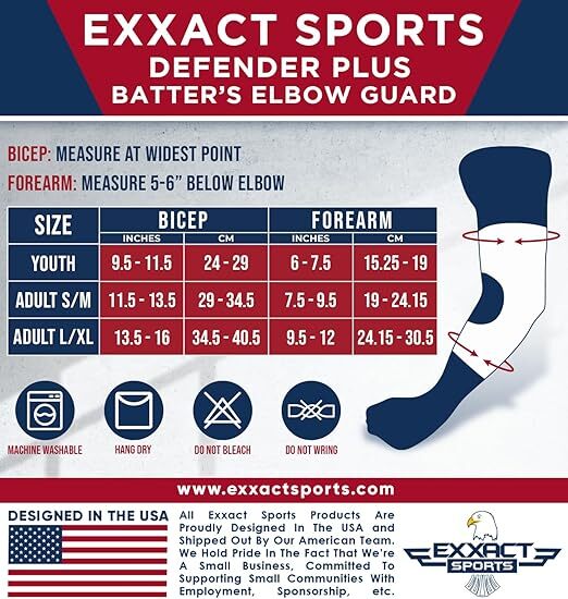Exxact Sports Defender Plus Baseball Elbow Guard, Batters Softball Elbow Guard