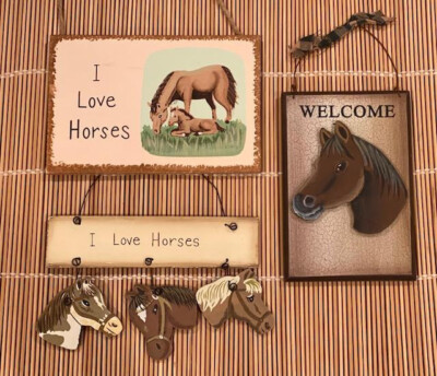 3 Wood Sign 3D Crackle Plaques Rustic Primitive Welcome Horse I Love Horses