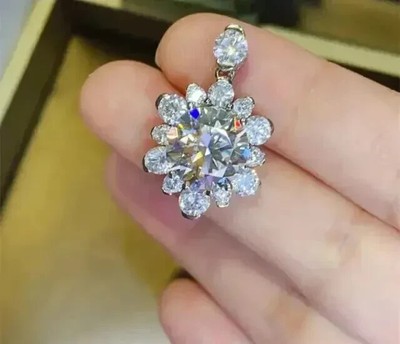 3.2Ct Round Lab Created Diamond Women's Floral Charm Pendant 925 Sterling Silver