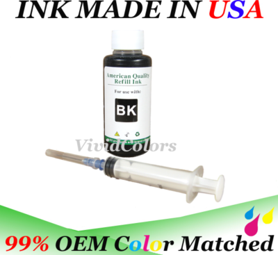 100ml Black bulk refill ink kit w syringe for ALL HP Universal inkjet printer 