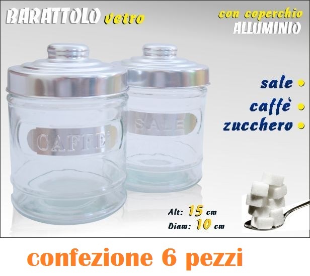 Set 6 Pezzi Barattolo In Vetro Con Tappo Coperchio In Alluminio Caffè Sale dfh