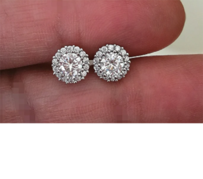 Pre-owned Nsg 1.18ct D/vvs Moissanite Men's Elegant Halo Push Back Stud Earring 925 Silver In White