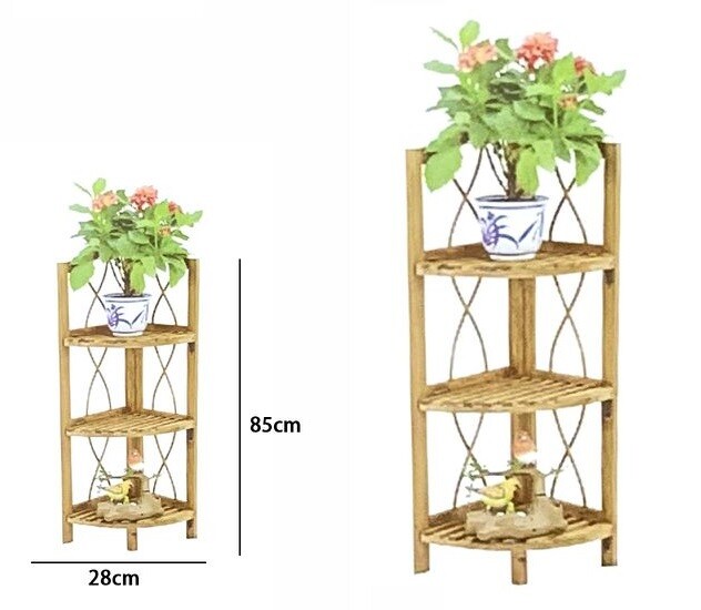 Tavolino Angolare In Legno 3 Ripiani Porta Piante Mensole 28x85cm dfh