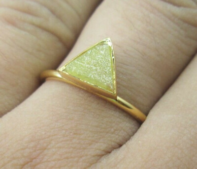 Pre-owned Big-diamonds Natural Real Yellow Brown Color Triangle Rough Diamond Ring 14k Gold
